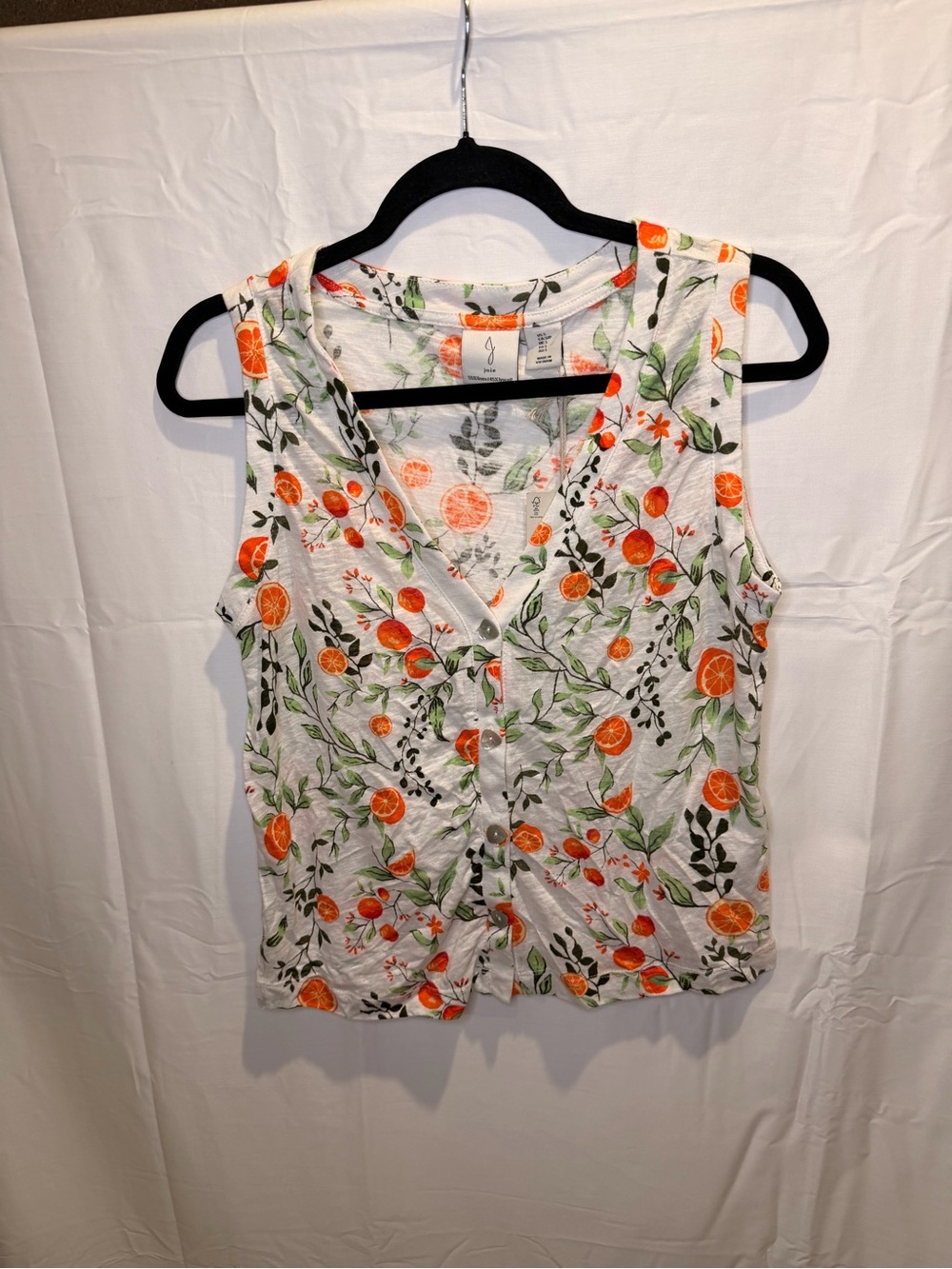 Joie White Sleeveless V-Neck Camisole with Orange Botanical Print